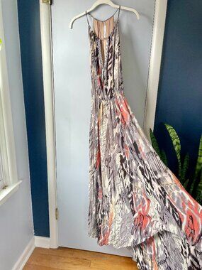Multi-Color High/Low Dress With Plunging Beaded Neckline by Chelsea Flower